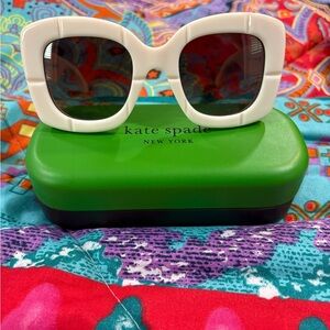 kate spade White Oversized Square Sunglasses with Dark Lenses
